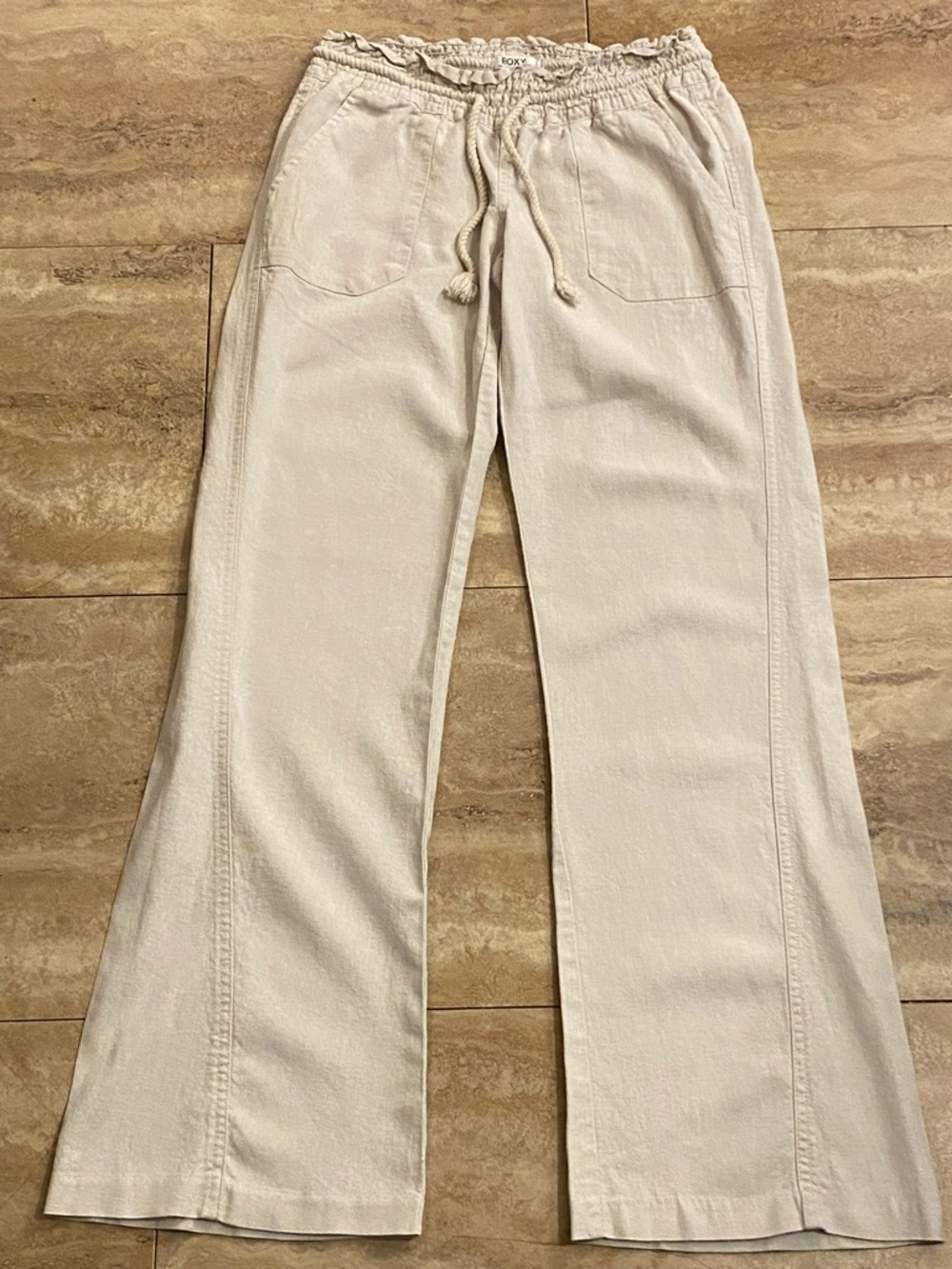 Roxy Women's Linen Blend Cream Drawstring Waist Jeans Size XS